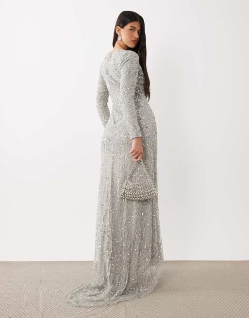 silver maxi dresses Resort Dress Premium sequin Cecy | Silver Sequin High-Neck