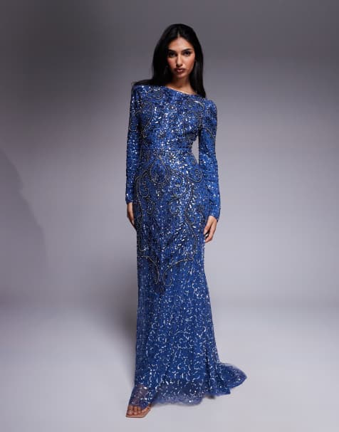 Beauut - Maisa - Lange jurk met versiering en lange mouwen in blauw - view 1