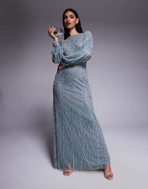 Beauut Maram long sleeve embellished maxi dress in misty green - view 1