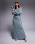 [Beauut] Beauut Maram long sleeve embellished maxi dress in misty green 6 Misty green