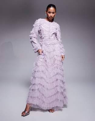 Beauut - Maryisa - Langärmliges, gerafftes Maxikleid in Flieder-Lila