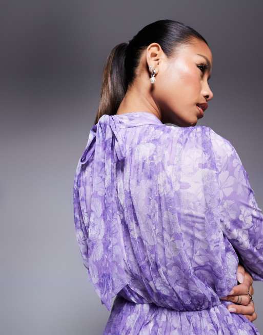 Beauut – Maryisa – Lila, blommig maxiklänning med långa ärmar och volang, 4 av 4