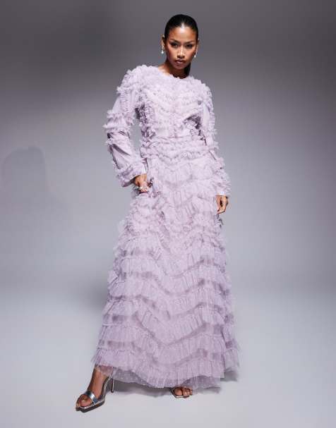 Beauut Maryisa long sleeve ruffle maxi dress in lilac
