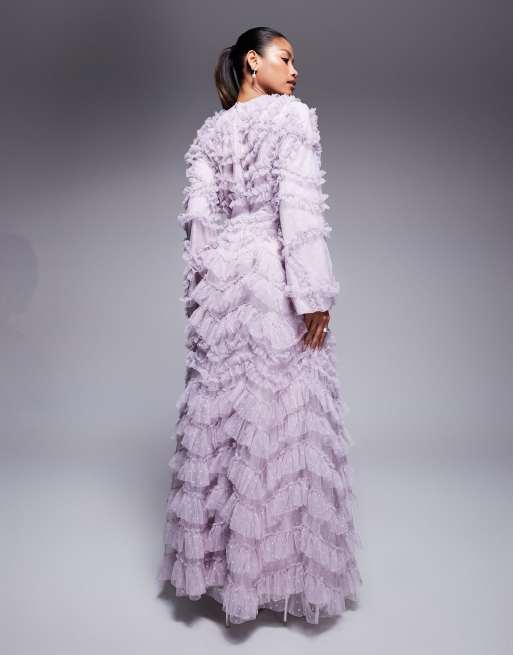 Beauut Maryisa long sleeve ruffle maxi dress in lilac ASOS