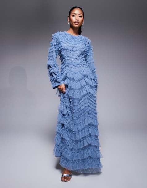 Beauut Maryisa long sleeve ruffle maxi dress in powder blue - view 1