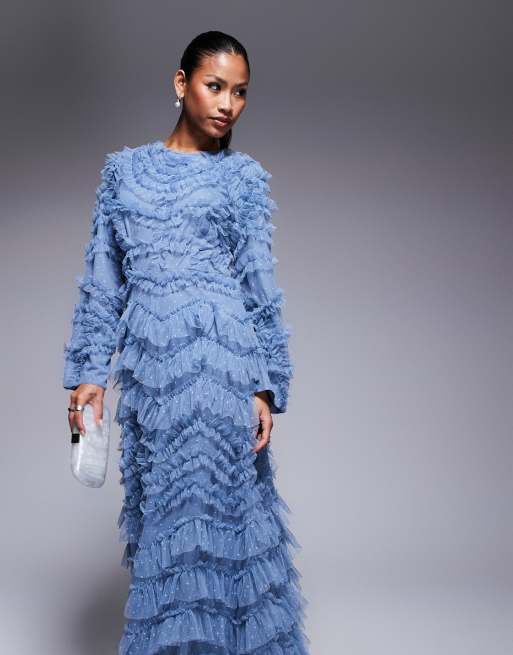 Beauut Maryisa long sleeve ruffle maxi dress in powder blue, 2 of 4