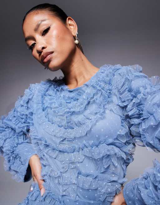Beauut Maryisa long sleeve ruffle maxi dress in powder blue, 4 of 4