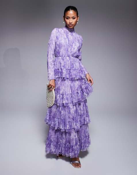 Beauut Maryisa long sleeve ruffle maxi dress in purple floral