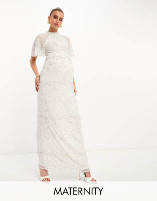 Beauut Maternity Bridal embellished maxi gown in white with contrast embellishment