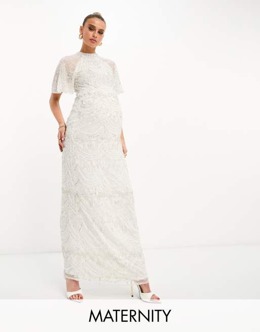 Beauut Maternity Bridal Verziertes Maxi Brautkleid in WeiB mit kontrastierender Verzierung Umstandsmode ASOS