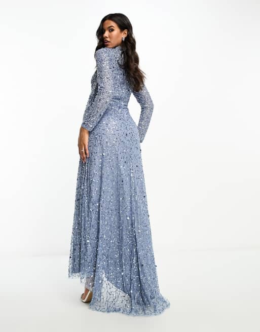 Beauut Maternity Bridesmaid allover embellished modest maxi in dark blue