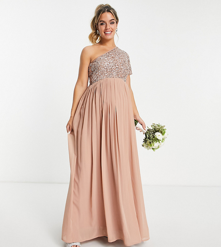 Beauut Maternity bridesmaid embellished bodice one shoulder maxi dress in taupe-Neutral