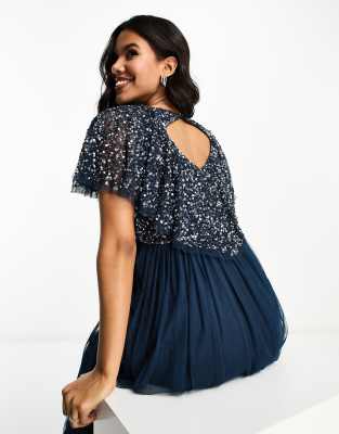 Beauut Maternity Bridesmaid embellished maxi dress with flutter detail in  navy | ASOS