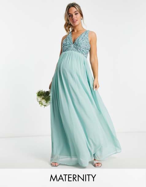 Beauut Maternity Bridesmaid embellished V neck maxi dress in aqua sage 