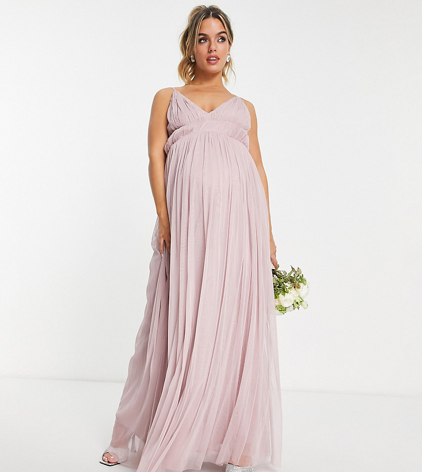 Beauut Maternity Bridesmaid layered tulle maxi dress in frosted pink