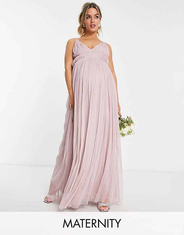 Beauut - maternity bridesmaid layered tulle maxi dress in frosted pink