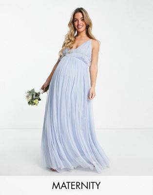 Beauut Maternity Bridesmaid layered tulle maxi dress in light blue