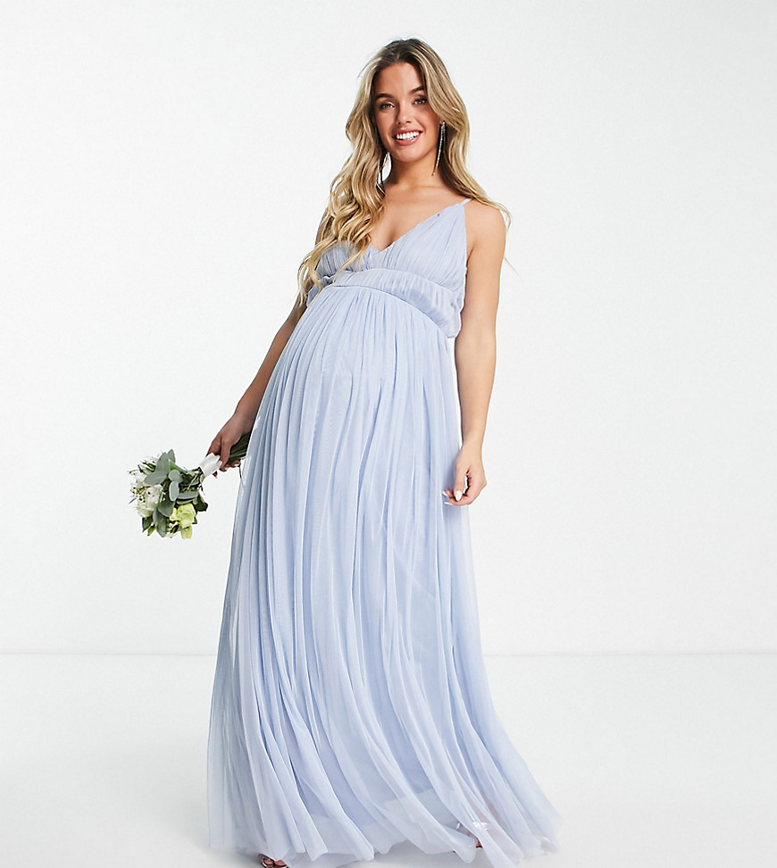 Beauut Maternity Bridesmaid layered tulle maxi dress in light blue