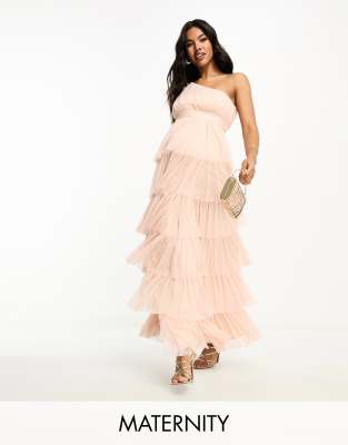 Beauut Maternity Bridesmaid one shoulder tiered maxi dress in blush - ASOS Price Checker