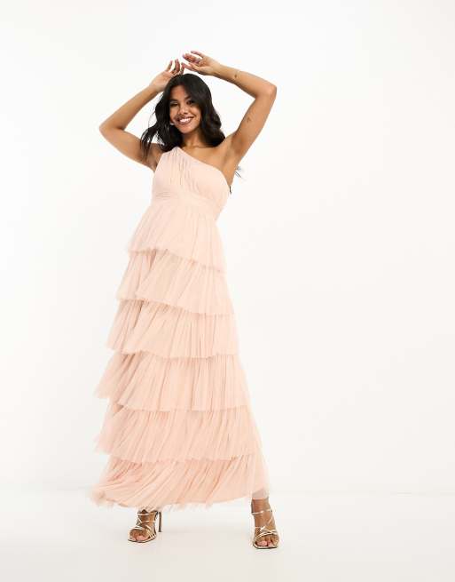 Beauut Maternity Bridesmaid one shoulder tiered maxi dress in blush