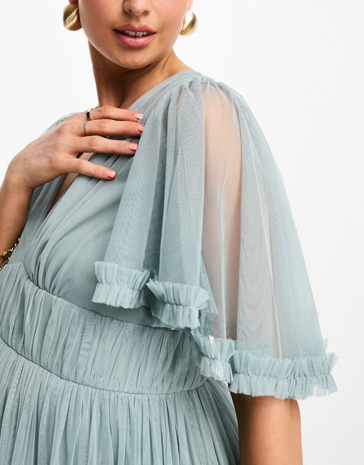 ASOS DESIGN Maternity Bridesmaid pleated flutter sleeve maxi dress
