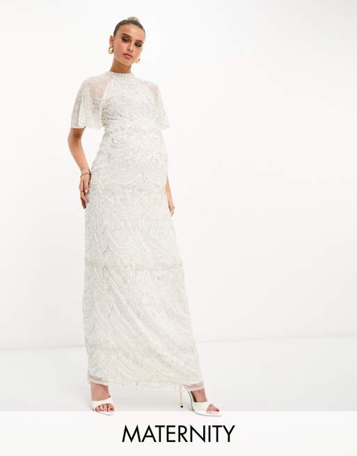 Beauut Maternity - Bruidskleding - Maxi jurk in wit met contrasterende versiering