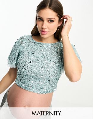Beauut Maternity Bridesmaid embellished top with flutter back in ice blue - ASOS Price Checker