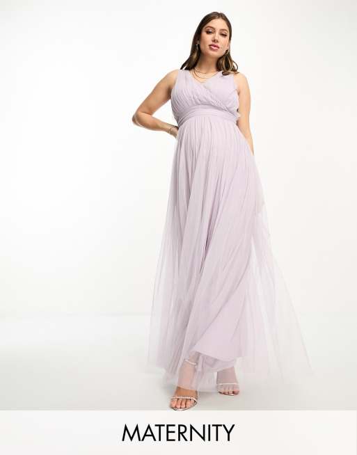 Beauut Maternity - Robe longue de mariée en tulle avec nœud au dos - Lilas