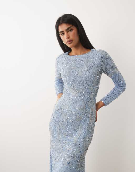Beauut - Maxi-jurk met lange mouwen en versiering in lichtblauw, 2 van 4