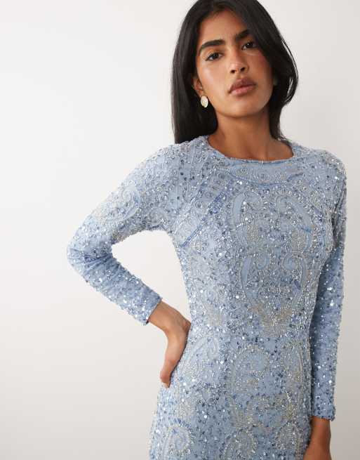 Beauut - Maxi-jurk met lange mouwen en versiering in lichtblauw, 3 van 4