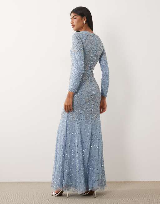 Beauut - Maxi-jurk met lange mouwen en versiering in lichtblauw, 4 van 4