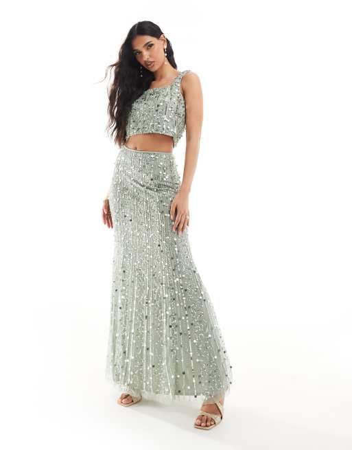Beauut - Maxi rok met versiering in saliegroen, deel van co-ord set