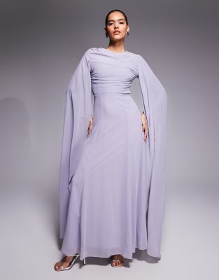 Beauut - Maxikleid aus Chiffon in Flieder mit Cape und Wickeldesign vorne-Lila