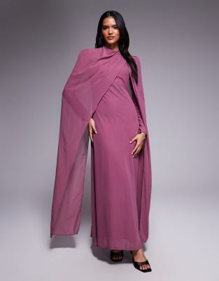 Beauut - Maxikleid aus Chiffon in Rosa mit Cape-Wickeldesign-Lila
