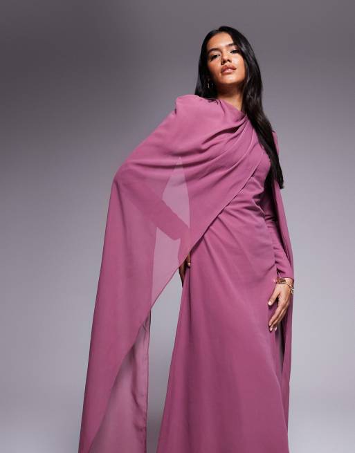 Beauut – Maxikleid aus Chiffon in Rosa mit Cape-Wickeldesign, 2 von 4