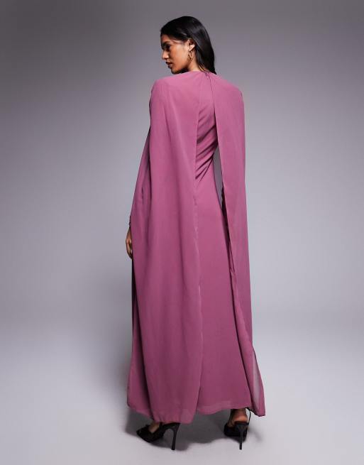 Beauut – Maxikleid aus Chiffon in Rosa mit Cape-Wickeldesign, 3 von 4