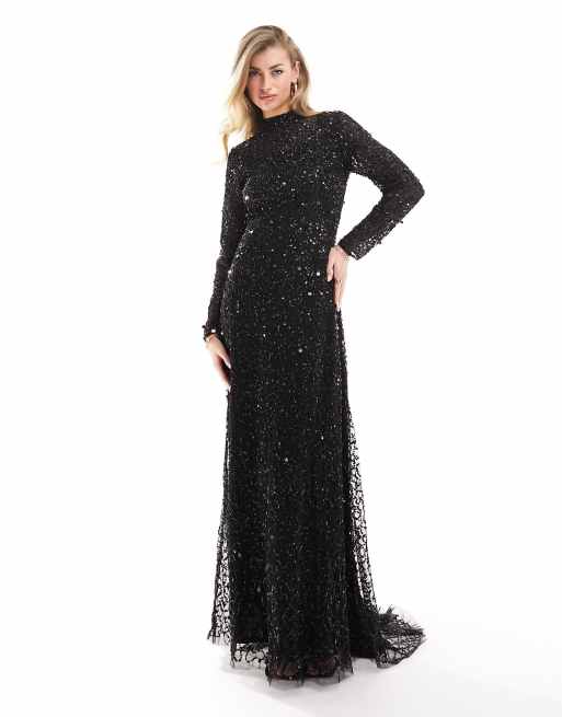 Beauut - Modest - Vestito lungo nero decorazione su tutto il capo 