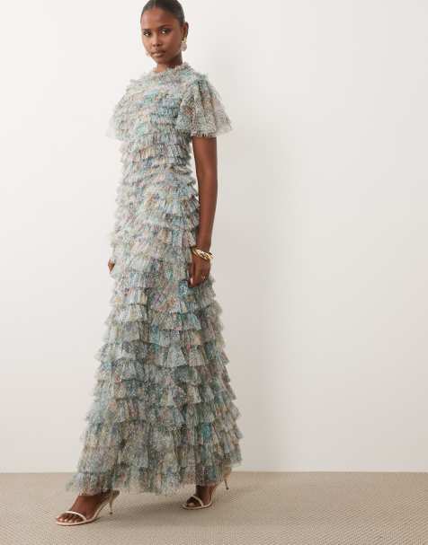 Beauut - Multifarvet lagdelt maxikjole med ærmer med svaj, flæser og volumen - view 1