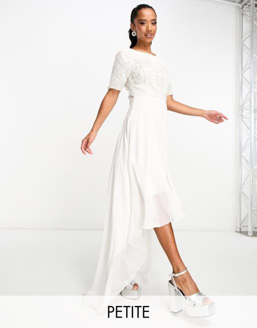 Short Sleeve Embellished Wedding Dress in White – Chi Chi London