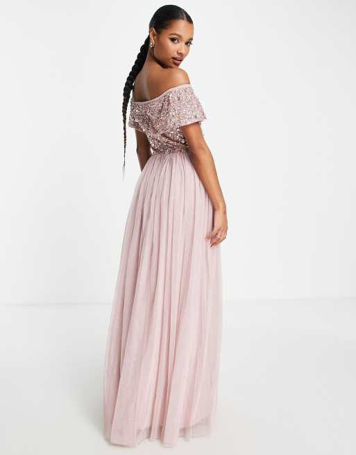 Pink bardot hotsell maxi dress