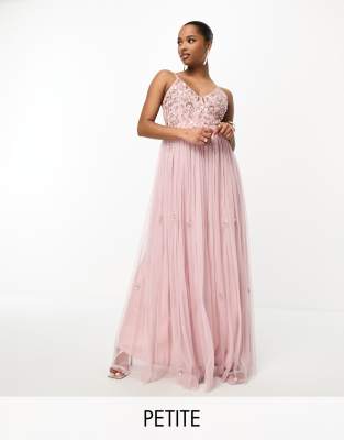 Beauut Petite Bridesmaid Cami 2-in-1 Maxi Dress With Embellished Top And Tulle Skirt In Frosted Pink