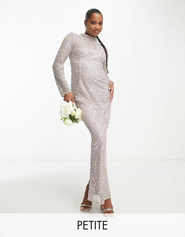 Beauut - petite bridesmaid embellished maxi dress in silver and pink