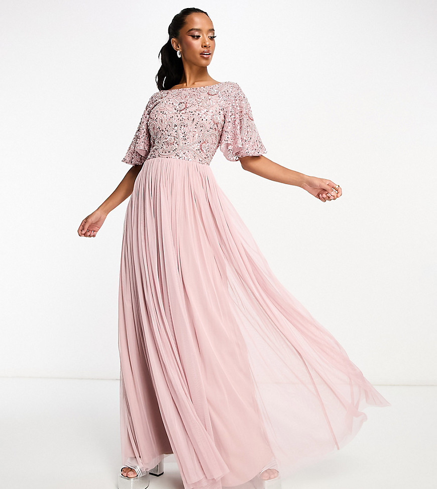 Beauut Bridesmaid Embellished Maxi Dress With Open Back Detail In Frosted Pink
