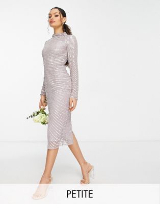 Beauut Petite Bridesmaid embellished midi dress in silver and pink - ASOS Price Checker