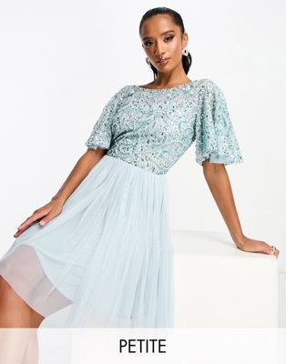 Beauut Petite Bridesmaid embellished mini dress with open back detail in ice blue - ASOS Price Checker