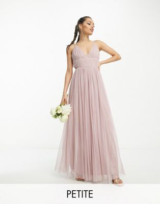 Beauut Petite Bridesmaid layered tulle maxi dress in frosted pink