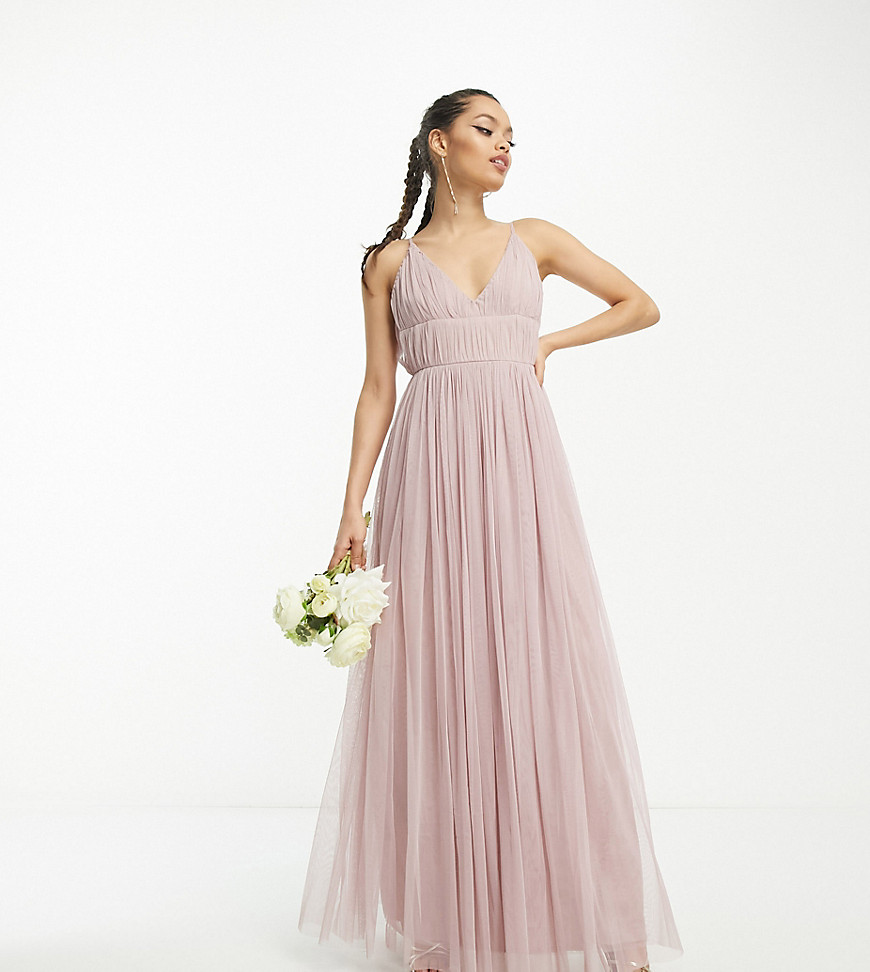 Beauut Petite Bridesmaid layered tulle maxi dress in frosted pink