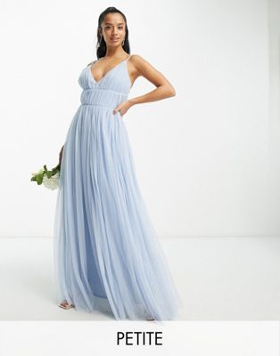 Beauut Petite Bridesmaid layered tulle maxi dress in light blue