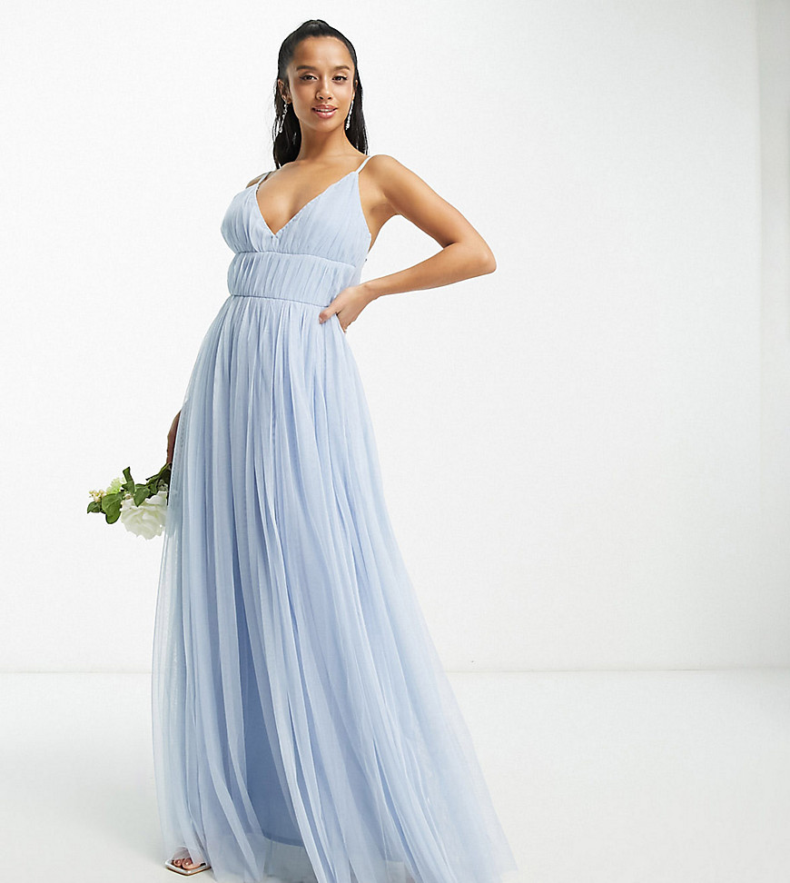 Beauut Petite Bridesmaid layered tulle maxi dress in light blue