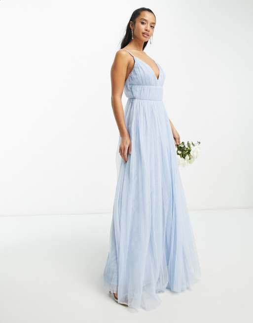 Beauut Petite Bridesmaid layered tulle maxi dress in light blue